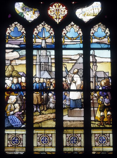 Padre Maunoir predicando en Kerlas la gran misión de 1658 - vitrales de la iglesia de San Germán en Kerlaz de French School