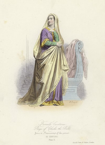 Traje femenino del reinado de Carlos el Calvo, Rey de los Francos Occidentales de French School