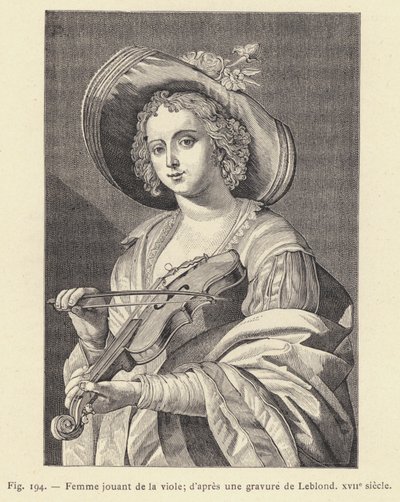 Mujer tocando la viola, según un grabado de Leblond, siglo XVII de French School