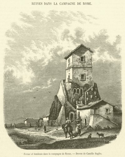 Granja y tumba en la campiña de Roma de French School
