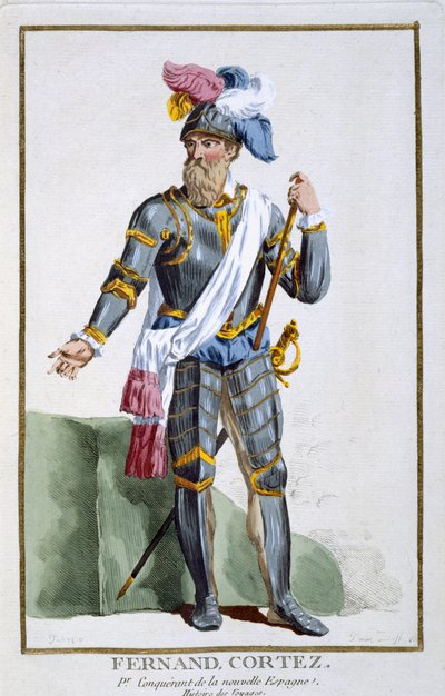 Fernand Cortez, grabado por Pierre Duflos, 1780 de French School