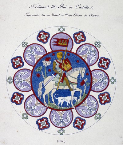 Fernando III, Rey de Castilla, representado en un vitral de Notre Dame de Chartres (1252). Símil de colegio de French School