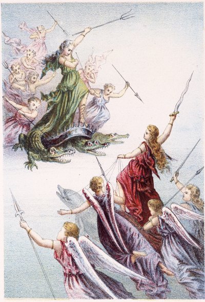 Lucha entre espíritus malignos y buenos del mar - en “Viaje al fondo del mar” de H. de la Blanchère. París, ed. Jouvet et Cie, s.f. 1880 de French School