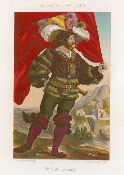 Figura de un hombre de pie con una bandera de French School