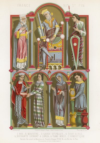 Figuras de un rey, ministro, guardia del palacio, noble y un sirviente de French School