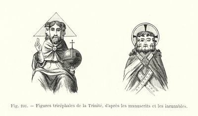 Figuras tricefálicas de la Trinidad, según los manuscritos y los incunables de French School