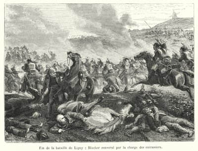 Fin de la batalla de Ligny, Blucher derribado por la carga de los coraceros de French School