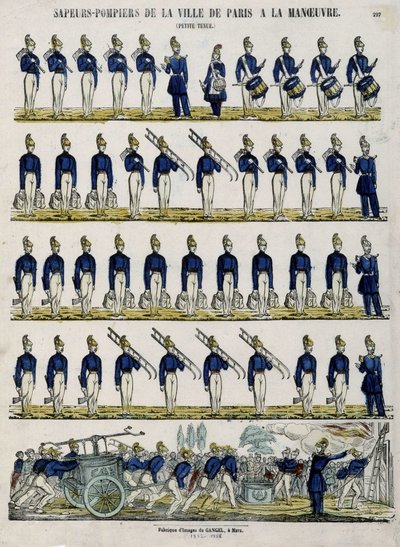 Cuerpo de bomberos de la ciudad de París en maniobra - Imagen de Epinal, circa 1852 de French School