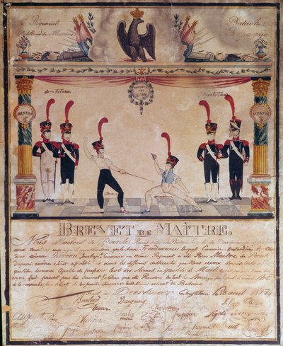 Primer Imperio: Certificado de Maestro de Armas en 1813. Diploma de esgrima, París, Museo del Ejército de French School