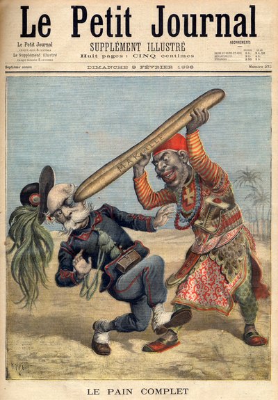 Primera Guerra Italo-Etíope - Caricatura de Francesco Crispi (1818-1901) y la derrota del ejército invasor italiano en el sitio de Makalle, Etiopía - en Le Petit Journal del 09/02/1896 de French School