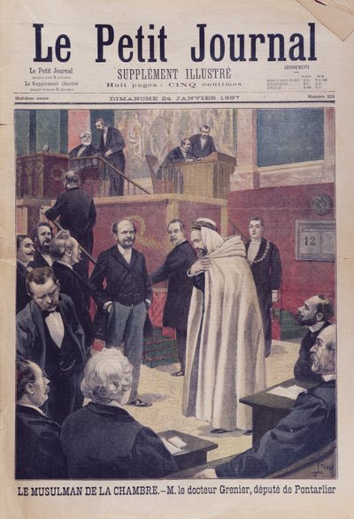 Primer Diputado Musulmán en la Asamblea Francesa, Dr. Philippe Grenier, ilustración de portada de Le Petit Journal, 24 de enero de 1897 de French School