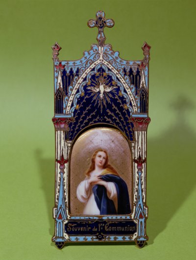 Recuerdo de primera comunión que representa a la Virgen y el Espíritu Santo de French School