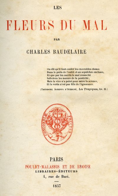 Primera edición de Les Fleurs du Mal de Charles Baudelaire de French School