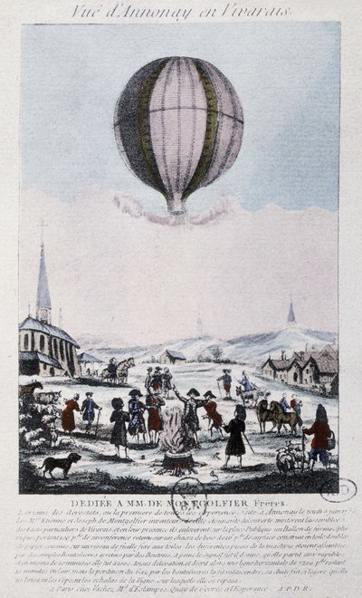 Primer vuelo a Annonay de los hermanos Montgolfier en 1783 de French School