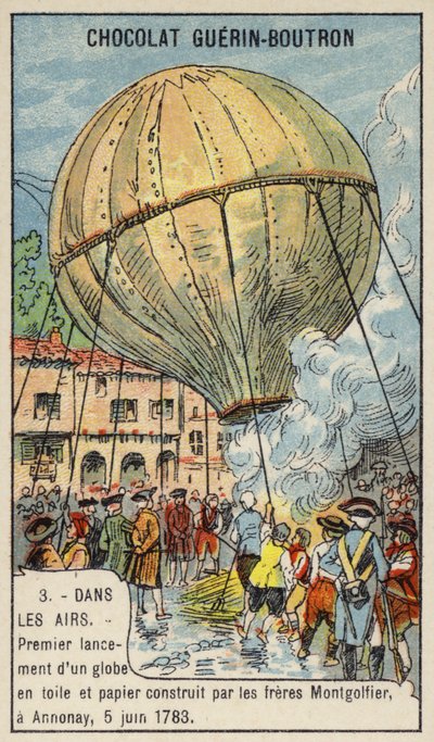 Primer lanzamiento de un globo aerostático por los Hermanos Montgolfier, Annonay, Francia, 5 de junio de 1783 de French School
