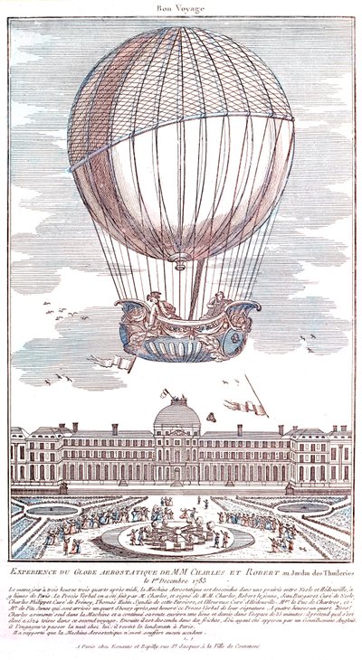 Primer vuelo tripulado en globo de hidrógeno, 1783 de French School