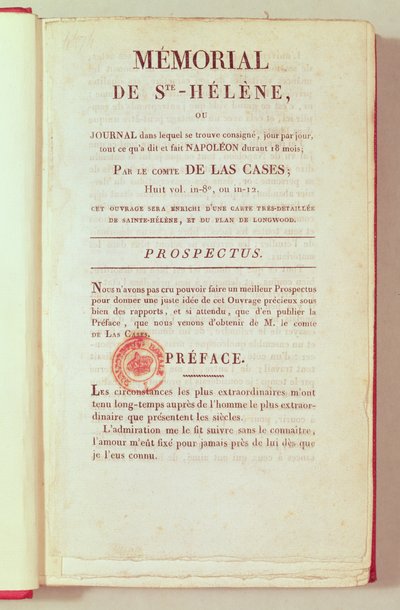 Primera página de Memorial de Sainte-Hélène por Emmanuel Las Cases (1766-1842) 1823 de French School