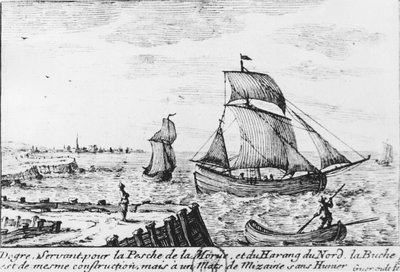 Barco pesquero para bacalao y arenque del norte - grabado, s.f. de French School