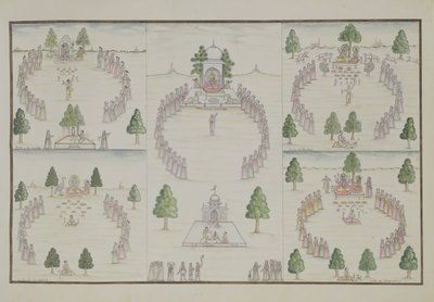 Cinco Cultos Hindúes: Shiva, Krishna, Vishnu, Brahma y la Diosa Madre del Álbum Gentil, publicado en 1774 de French School