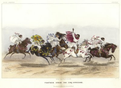 Cinco monos disfrazados a caballo de French School