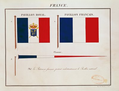 Bandera de Luis Felipe I, de Pavillons des Puissances Maritimes (grabado en color) de French School