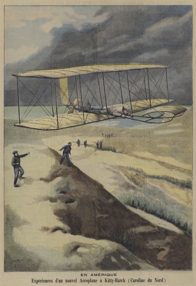 Vuelo del avión de los hermanos Wright en Kitty Hawk, Carolina del Norte de French School