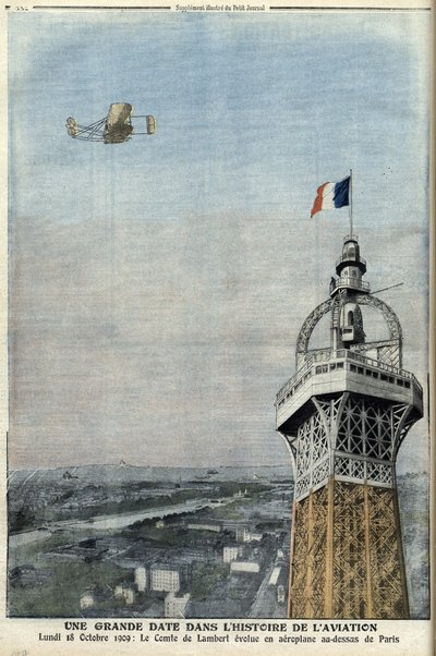 Vuelo del conde de Lambert sobre París el 18 de octubre de French School
