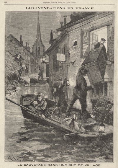 Inundaciones en Francia: residentes de un pueblo usando un bote para rescatar sus pertenencias de su casa inundada de French School