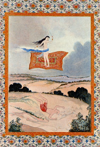 Vuela, Oh Alfombra Mágica y Transpórtame, ilustración de Las Mil y Una Noches. 1895 de French School