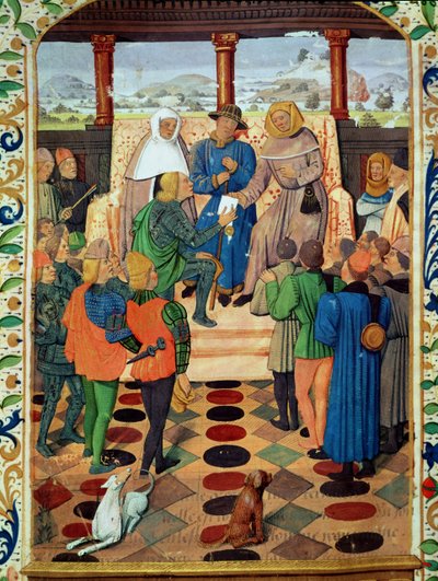 Fol.185v Carlos VII (1403-61) entregando un documento a Juana de Arco (1412-31) de Le Jouvencel por Jean de Bueil (1405-78) de French School
