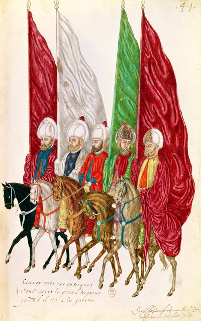 Fol.41 Hombres con estandartes siguiendo al señor a la guerra, de 