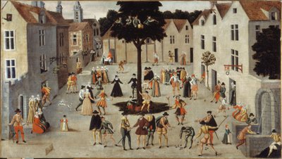 Fiesta popular en torno a un árbol, hacia 1560 (óleo) de French School