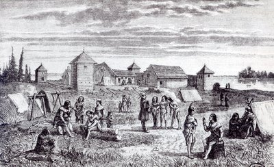 Fuerte Youkon, una estación comercial de la Compañía de la Bahía de Hudson, siglo XIX de French School