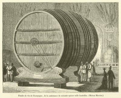 Tonel de vino de Champagne, con capacidad de setenta y cinco mil botellas, Casa Mercier de French School
