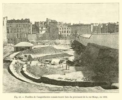 Excavaciones del anfiteatro romano encontrado durante la apertura de la rue Monge, en 1869 de French School
