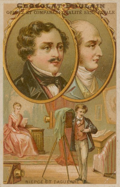 Fundadores de la fotografía Niepce y Daguerre con fotógrafo de French School