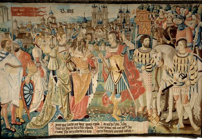 Fundación de la ciudad de Reims: Remus casó a su hija con el rey Francus, hijo de Héctor. Tapiz de 