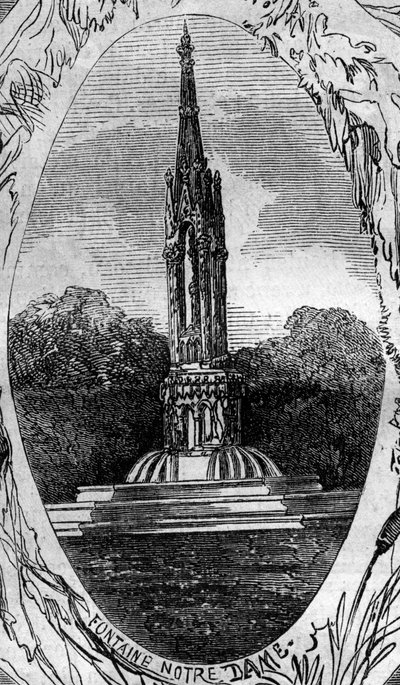 Fuente de París: vista de la Fuente de la Virgen (Fuente de Notre Dame) (circa 1845). Grabado en "Le Monde Illustré" n°254 del 22 de febrero de French School