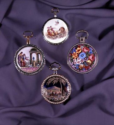Cuatro estuches de reloj con joyas y esmalte, finales del siglo XVIII de French School