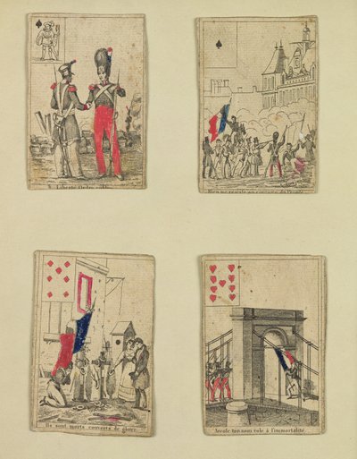 Cuatro cartas conmemorativas de los héroes de julio de 1830, 1831 de French School