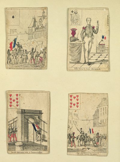 Cuatro cartas conmemorativas de los héroes de julio de 1830, 1831 de French School