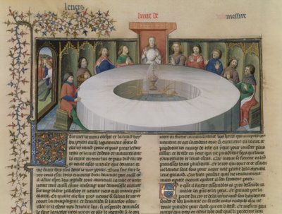 Fr.120 f.524v Los caballeros de la Mesa Redonda de La historia de Lancelot, de La Quite de Saint Graal de French School