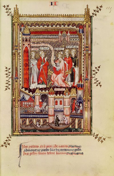 San Saintin y San Antonin, siendo instados a escribir la historia de la vida de San Denis, de la Vie de St. Denis, 1317 de French School