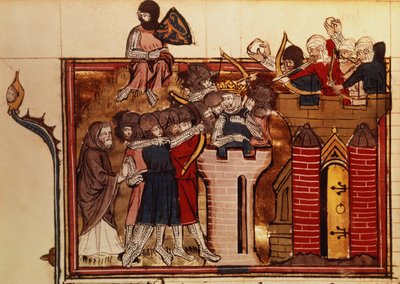 Fr 22495 f.69v El asalto cruzado a Jerusalén en 1099, de Le Roman de Godefroi de Bouillon de French School