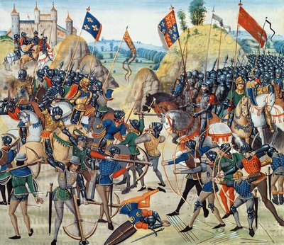 Batalla de Crécy de la Guerra de los Cien Años, del "Crónica de Froissart", 24 de agosto de 1346 de French School
