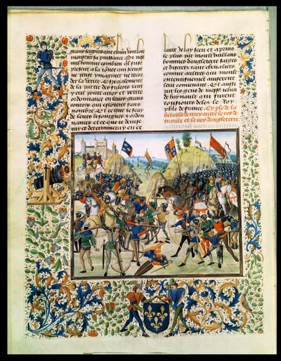 Fr 2643 f.165v Batalla de Crécy de la Guerra de los Cien Años, de la Crónica de Froissart, 24 de agosto de 1346 de French School