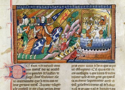 Fr 9084 f.53 Ejército inglés atacando un castillo, de la "Chronique de Guillaume de Tyr" (vitela). de French School