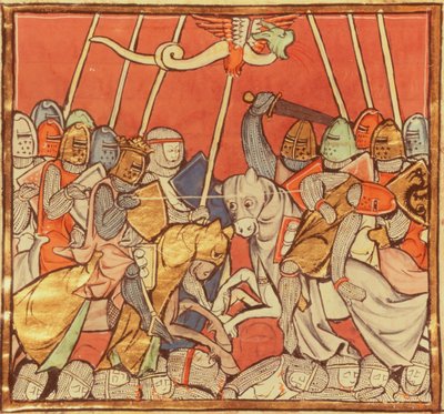 Fr 95 fol.173v La Batalla de Bedigran, de La Historia de Merlín, c.1280-90 de French School