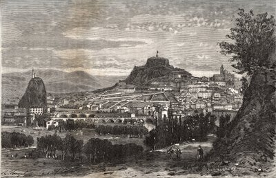 Francia, Auvernia, Alto Loira (43), Le Puy en Velay - grabado en "La Francia ilustrada: geografía, historia, administración estadística" por V.A. Malt-Brown. 1884 de French School