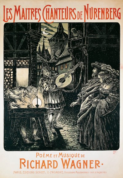 Francia, París, cartel de Los Maestros Cantores de Núremberg de Richard Wagner de French School